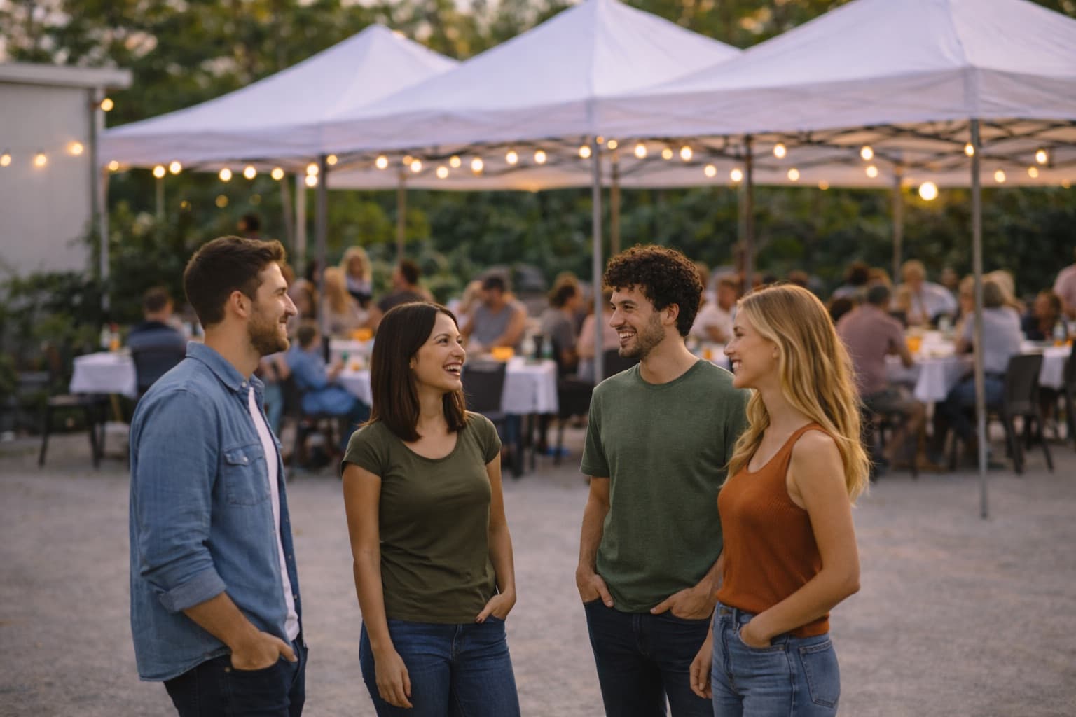 Jóvenes y adultos compartiendo en una convivencia comunitaria